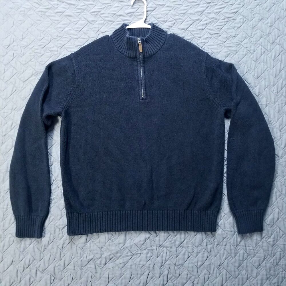 St JOHN'S Bay Quarter Zip Navy‎ Blue Pullover Cotton Sweater Mens Large Reg